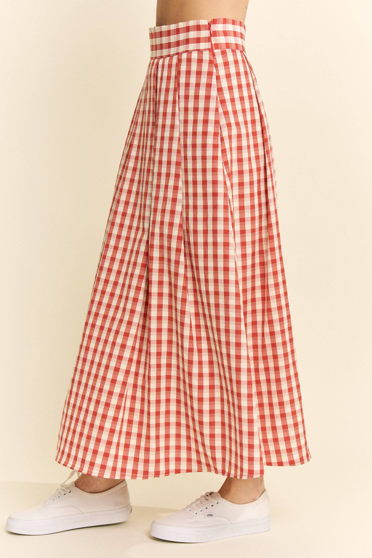 Plus Size, Gingham Midi Skirt, Red & Black Gingham