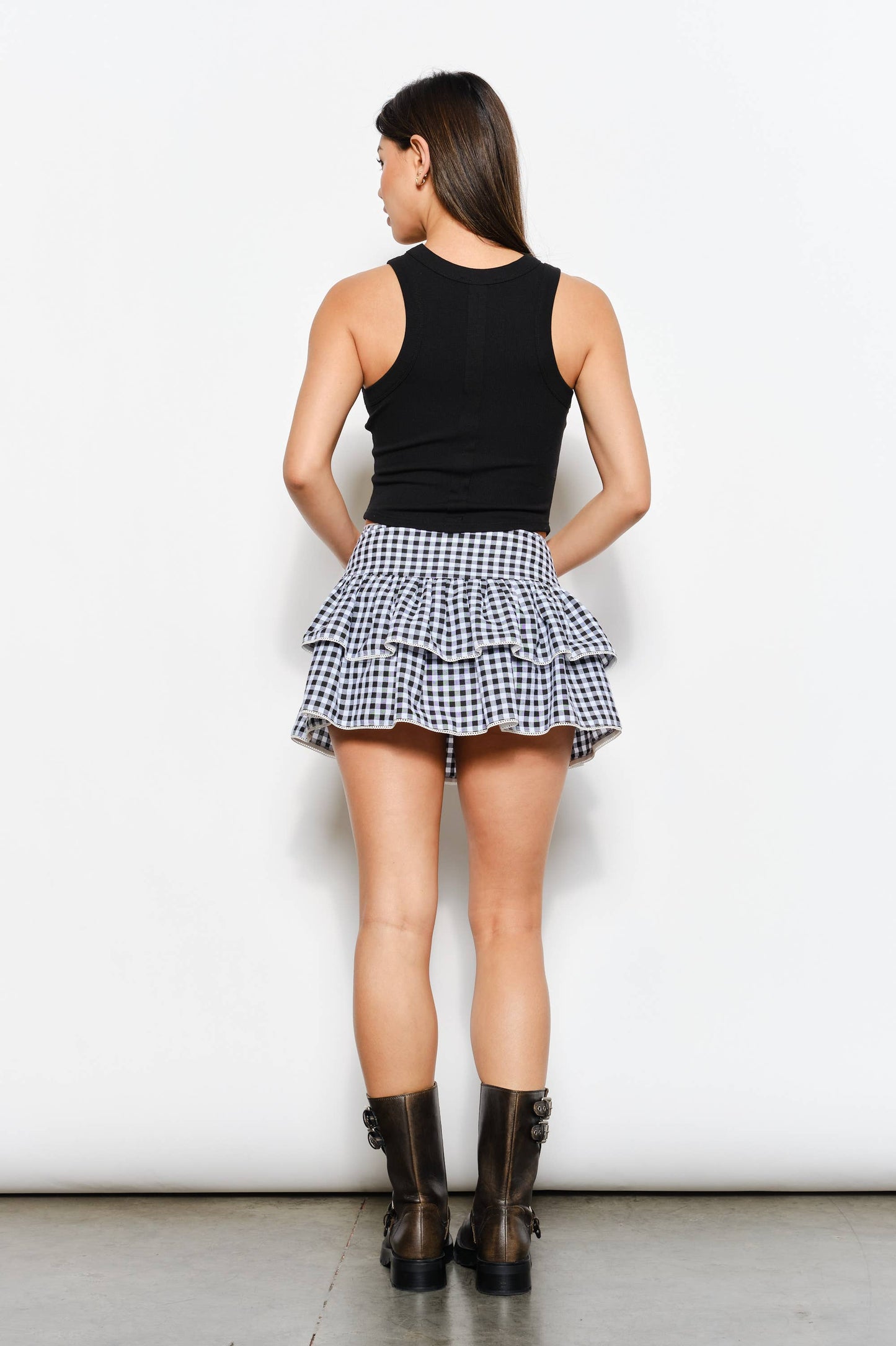 Gingham Ruffle Mini Skirt