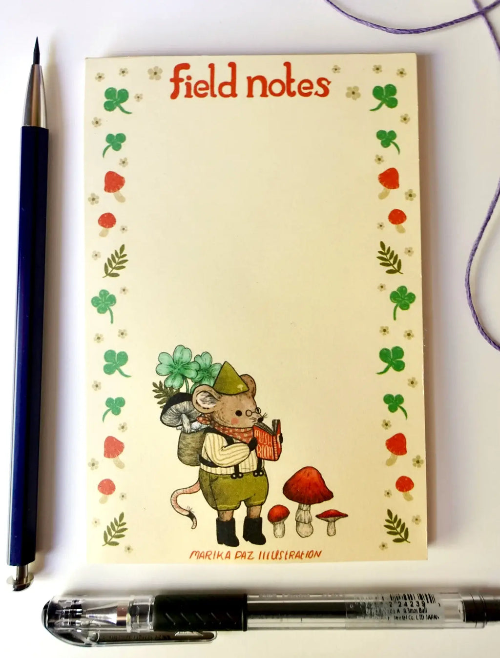 Marika Paz • Mushroom Foraging Mouse Field Notes Notepad 
