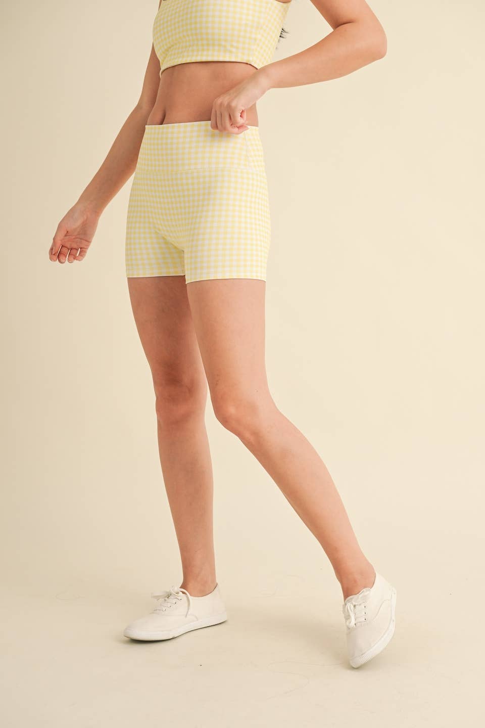 Gingham Print Mid-Rise Mini Shorts