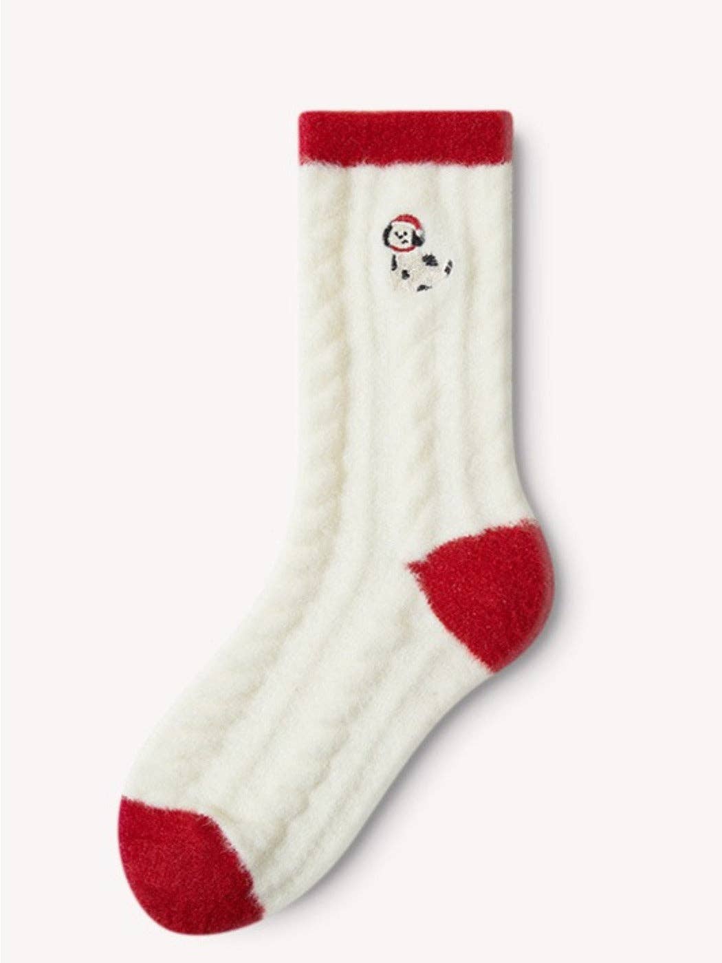 Red & White Fuzzy Holiday Vibe Mid-Calf Socks