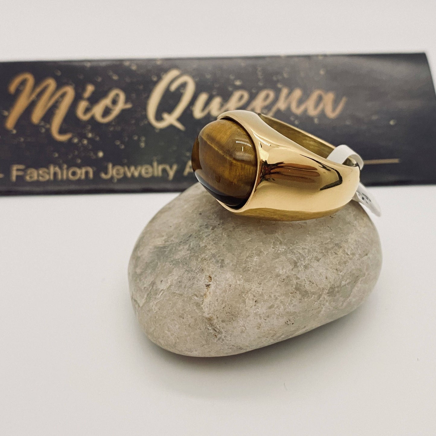 Tiger Eye Stone Men's Stainless Steel Ring, Size 7