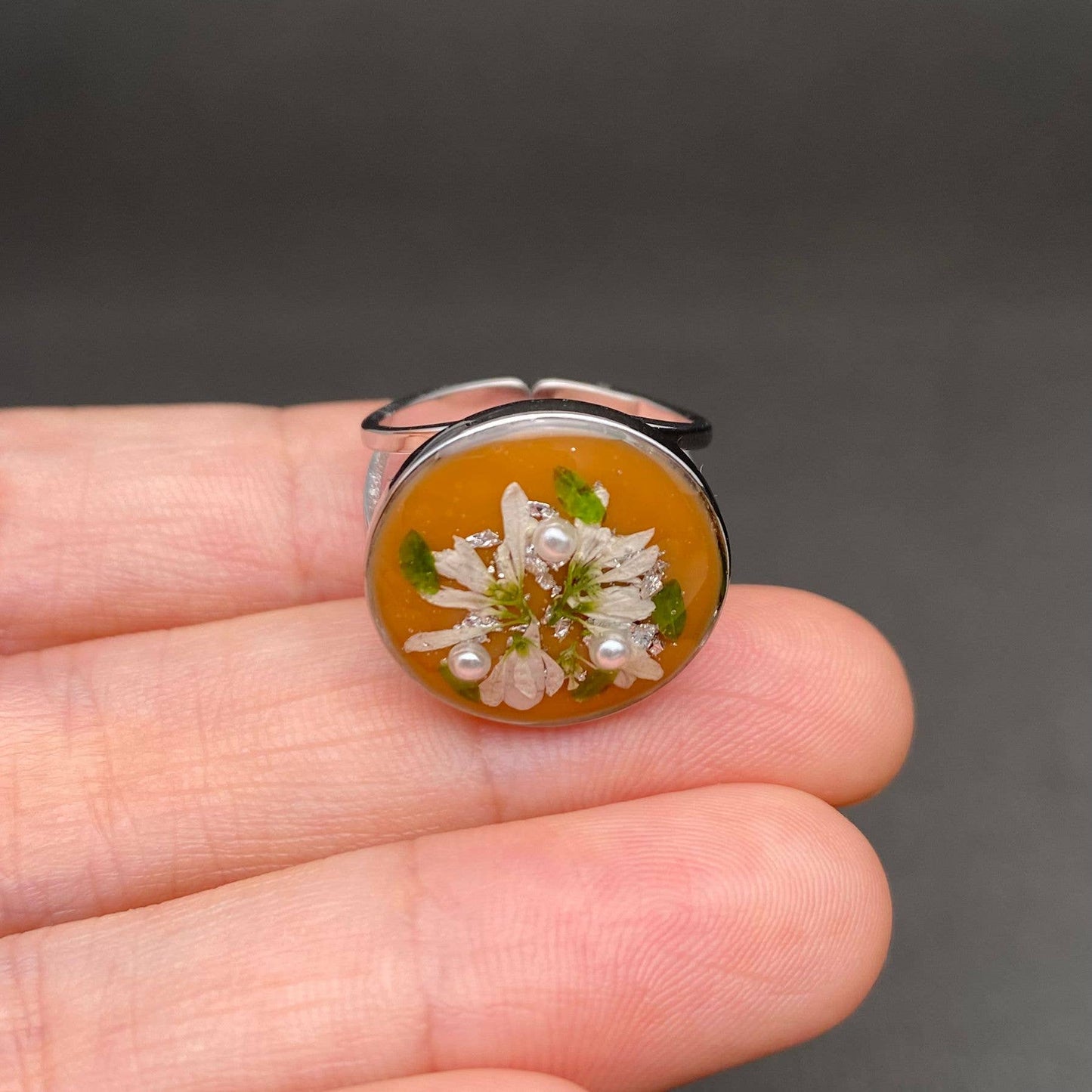 Multiple Styles Dried Flowers Stainless Steel Ring