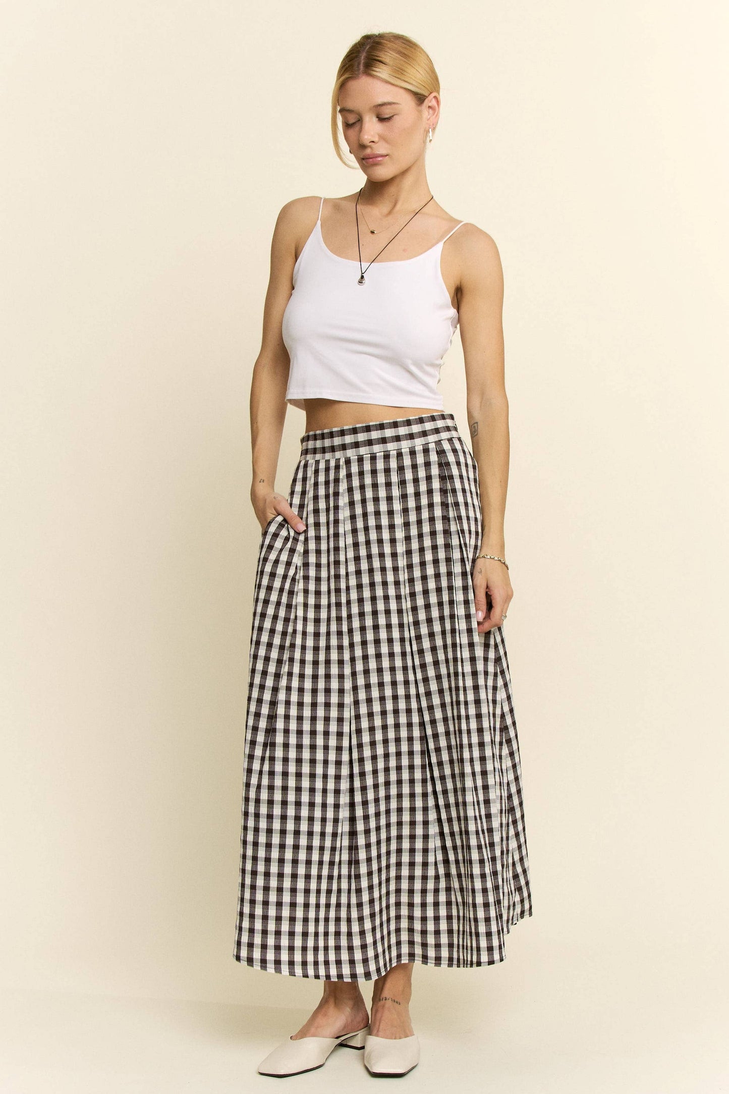 Plus Size, Gingham Midi Skirt, Red & Black Gingham