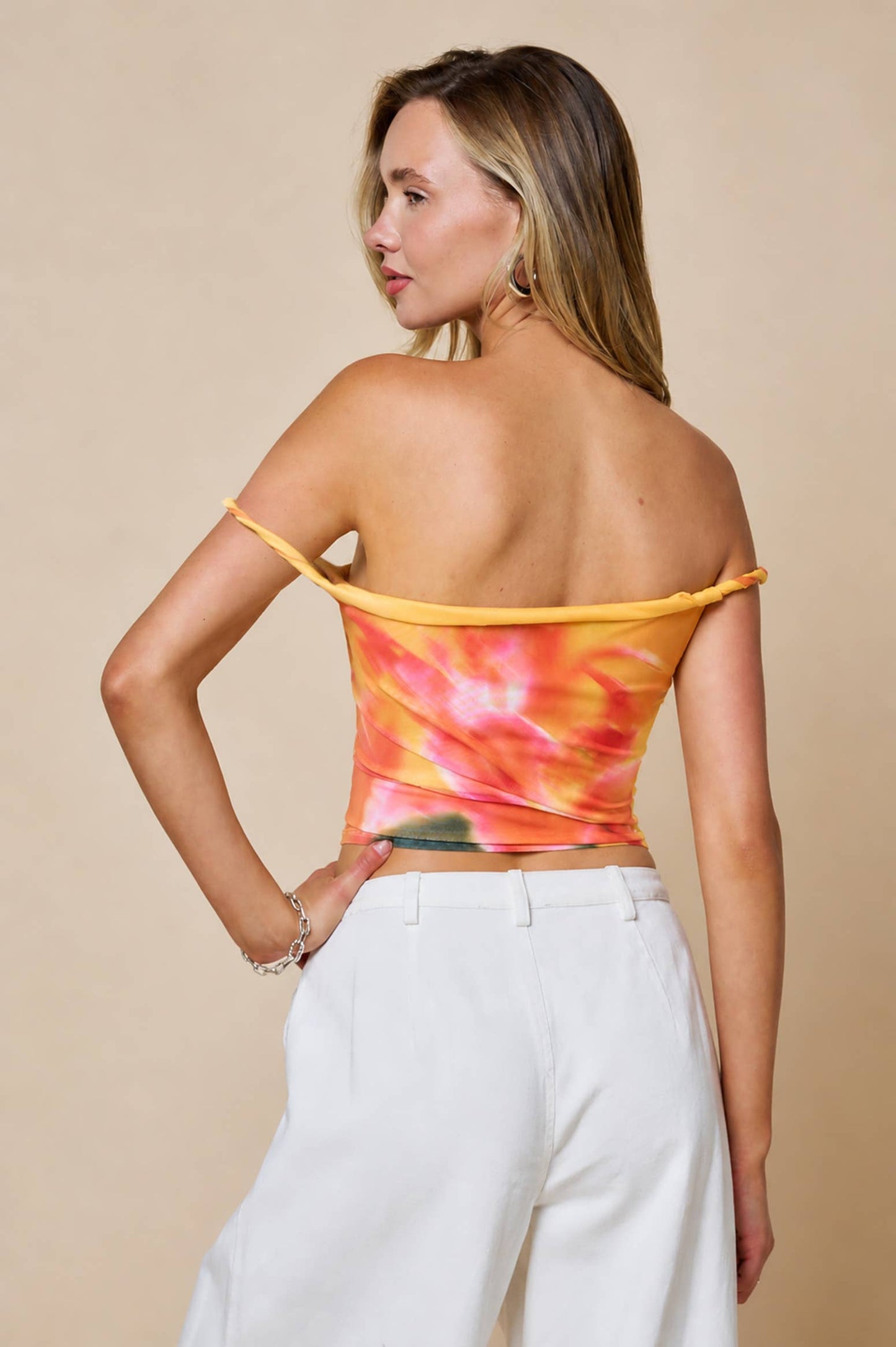 Lily Flower Floral Twist One Shoulder Mesh Y2K Top