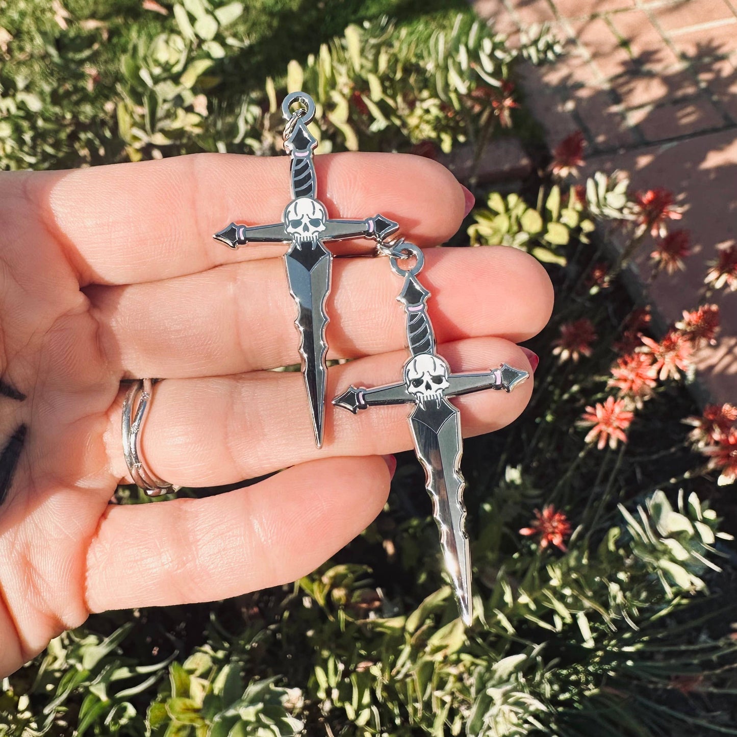 Foolish Fetish • Flambard Skull Dagger Enamel Earrings