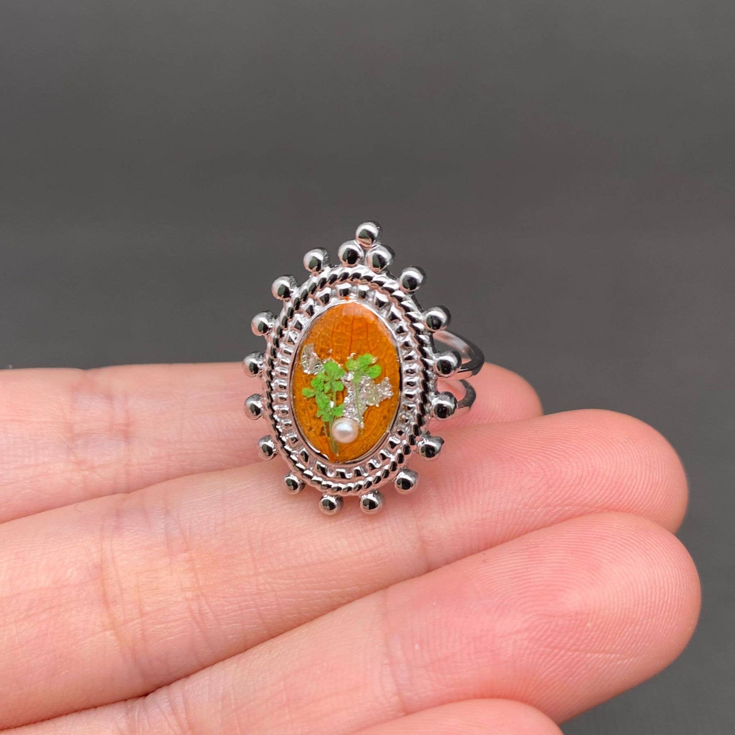 Multiple Styles Dried Flowers Stainless Steel Ring