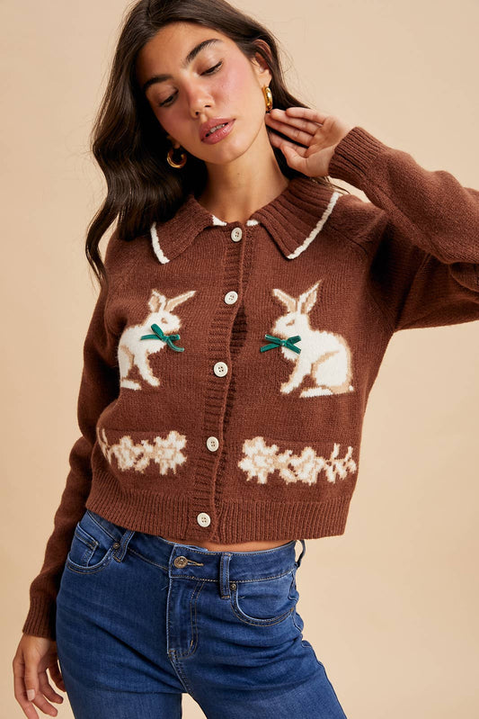 In Loom • Bunny Cottagecore Doll Collar Brown Chestnut Cardigan