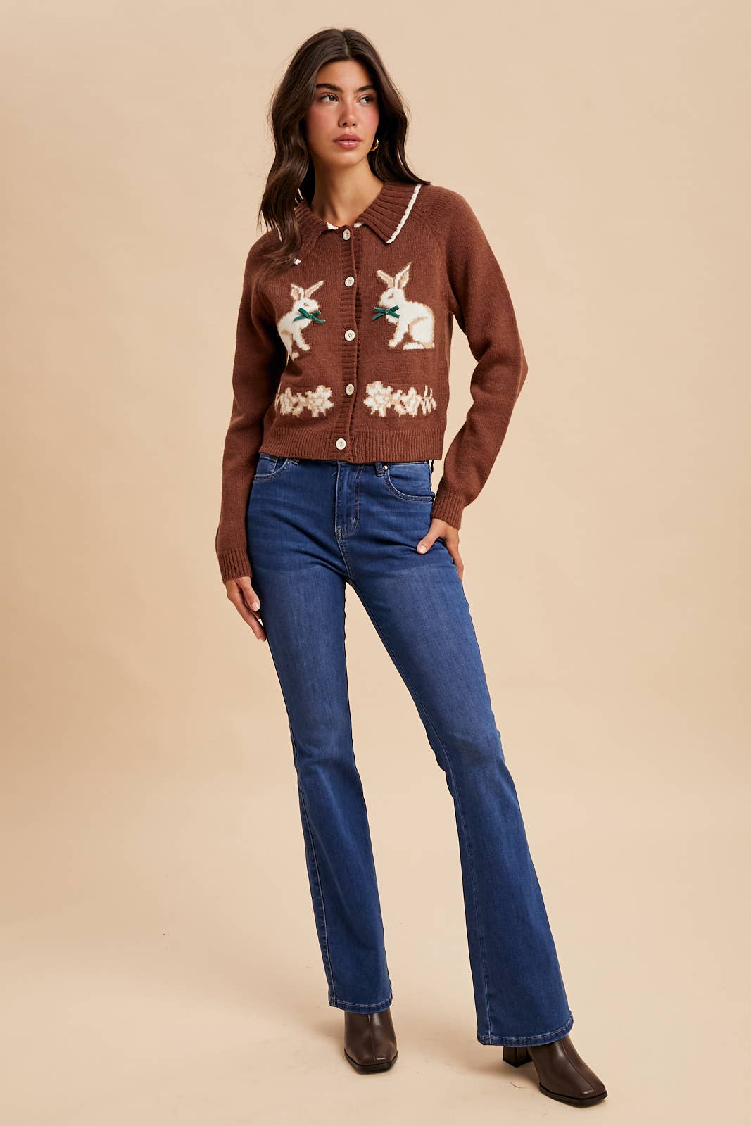 In Loom • Bunny Cottagecore Doll Collar Brown Chestnut Cardigan