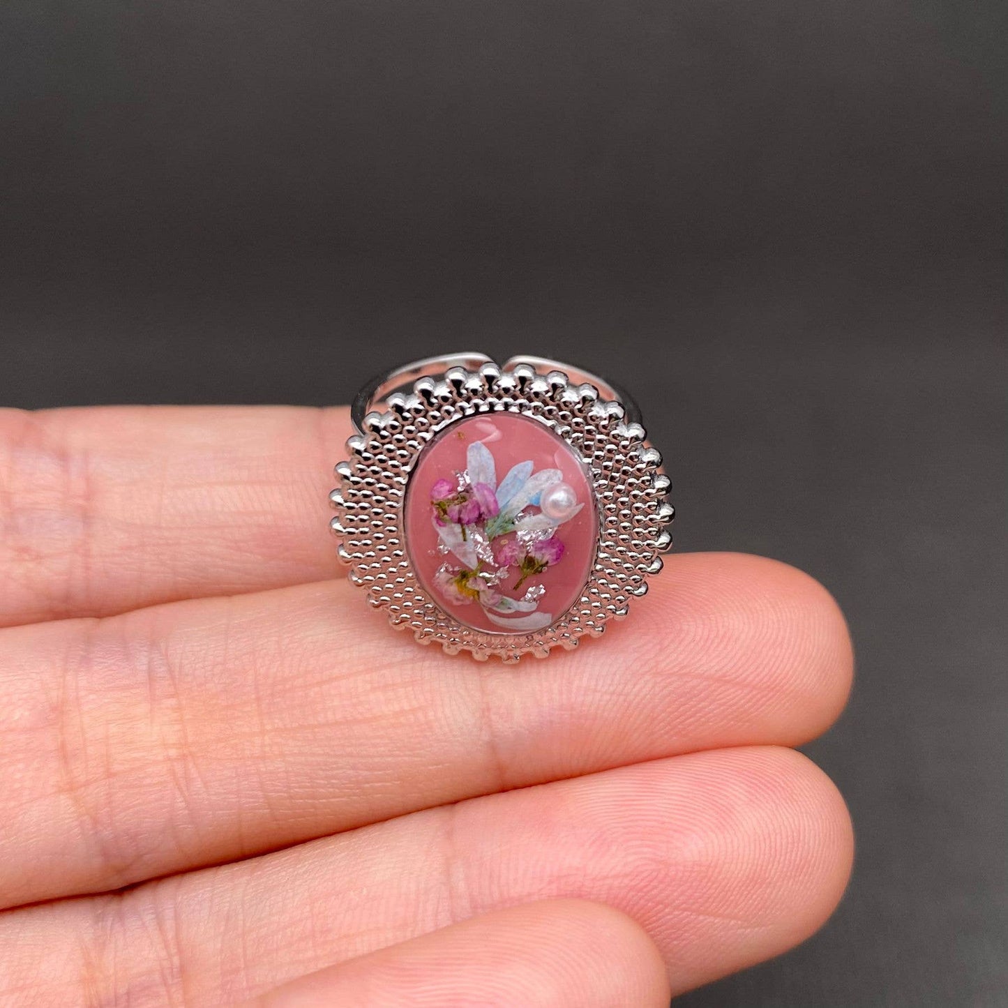 Multiple Styles Dried Flowers Stainless Steel Ring
