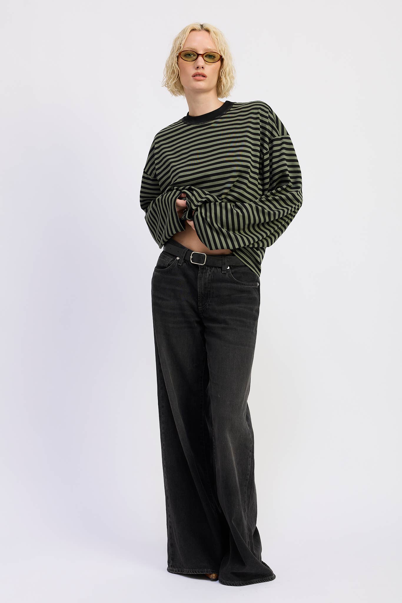 Emory Park • Oversized Stripe Taupe Long Sleeve Top