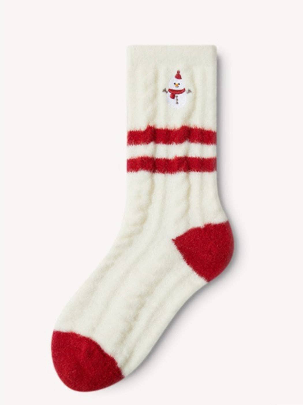 Red & White Fuzzy Holiday Vibe Mid-Calf Socks