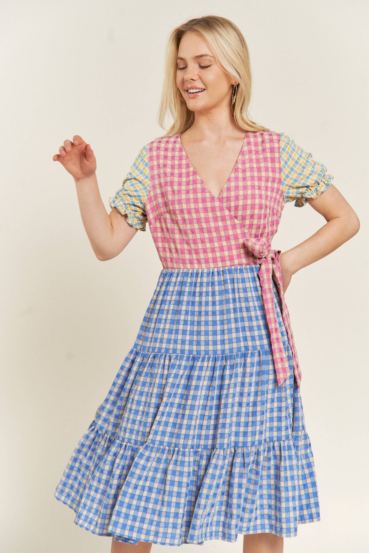 Plus Size, Colorblock Gingham Dress Cottagecore