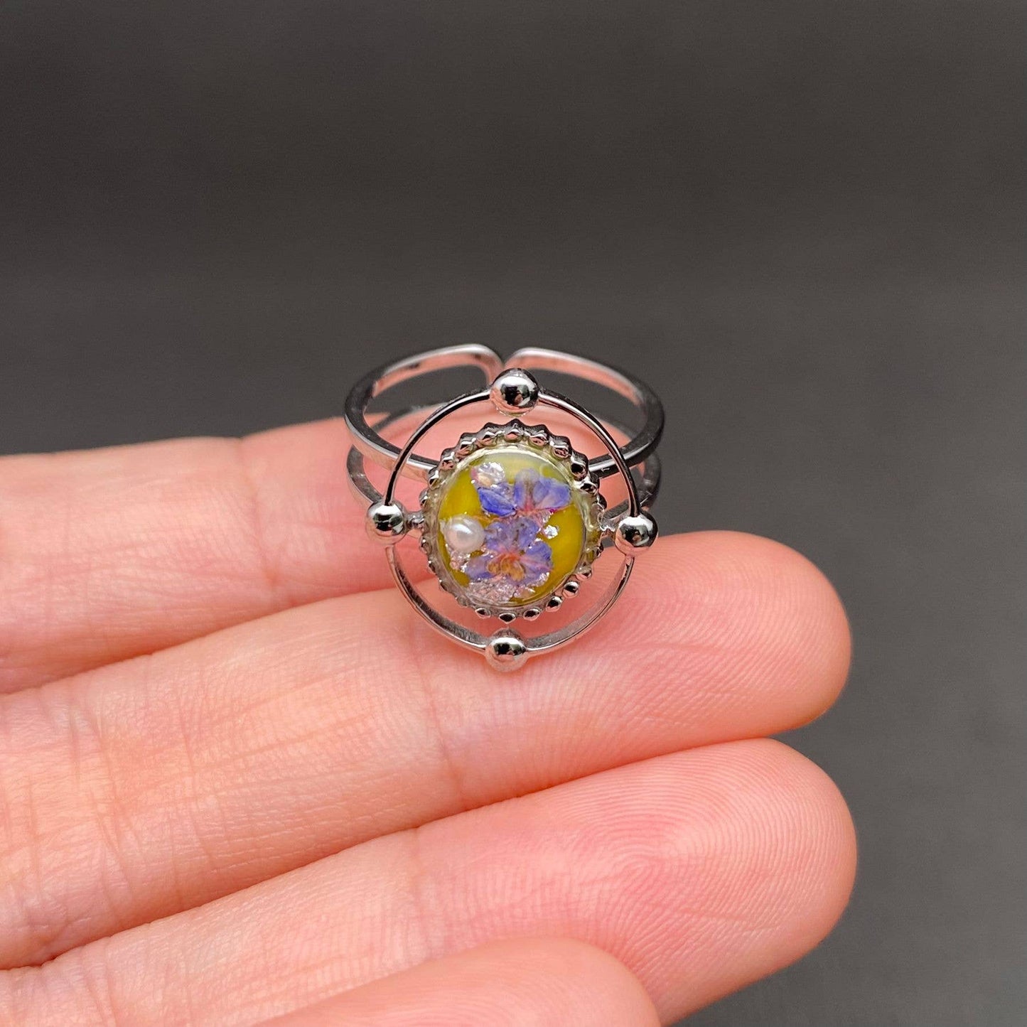 Multiple Styles Dried Flowers Stainless Steel Ring