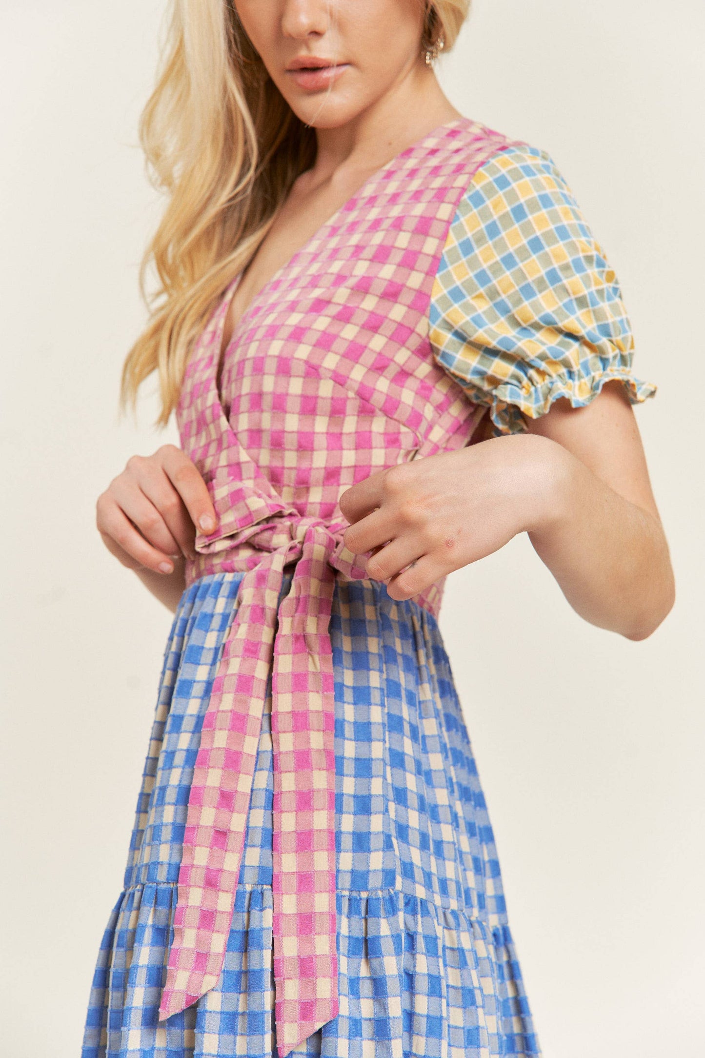 Plus Size, Colorblock Gingham Dress Cottagecore