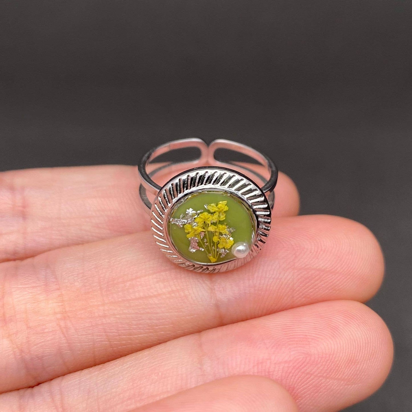 Multiple Styles Dried Flowers Stainless Steel Ring