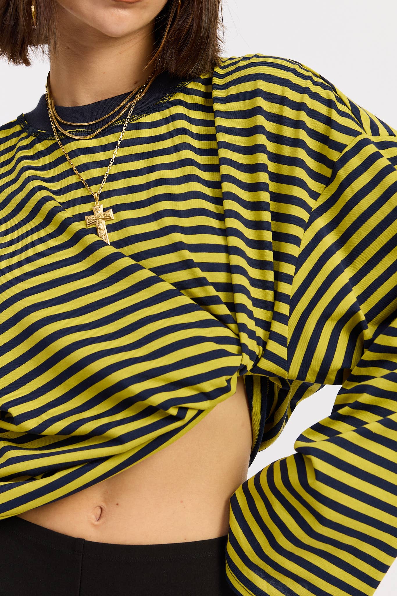 Emory Park • Oversized Stripe Taupe Long Sleeve Top