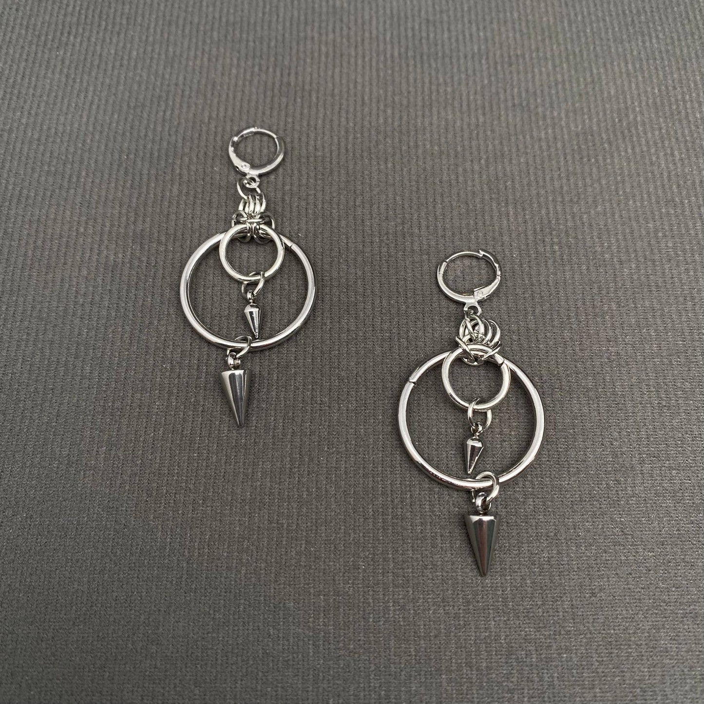 Spike & Ring Chainmail Dangle Earrings