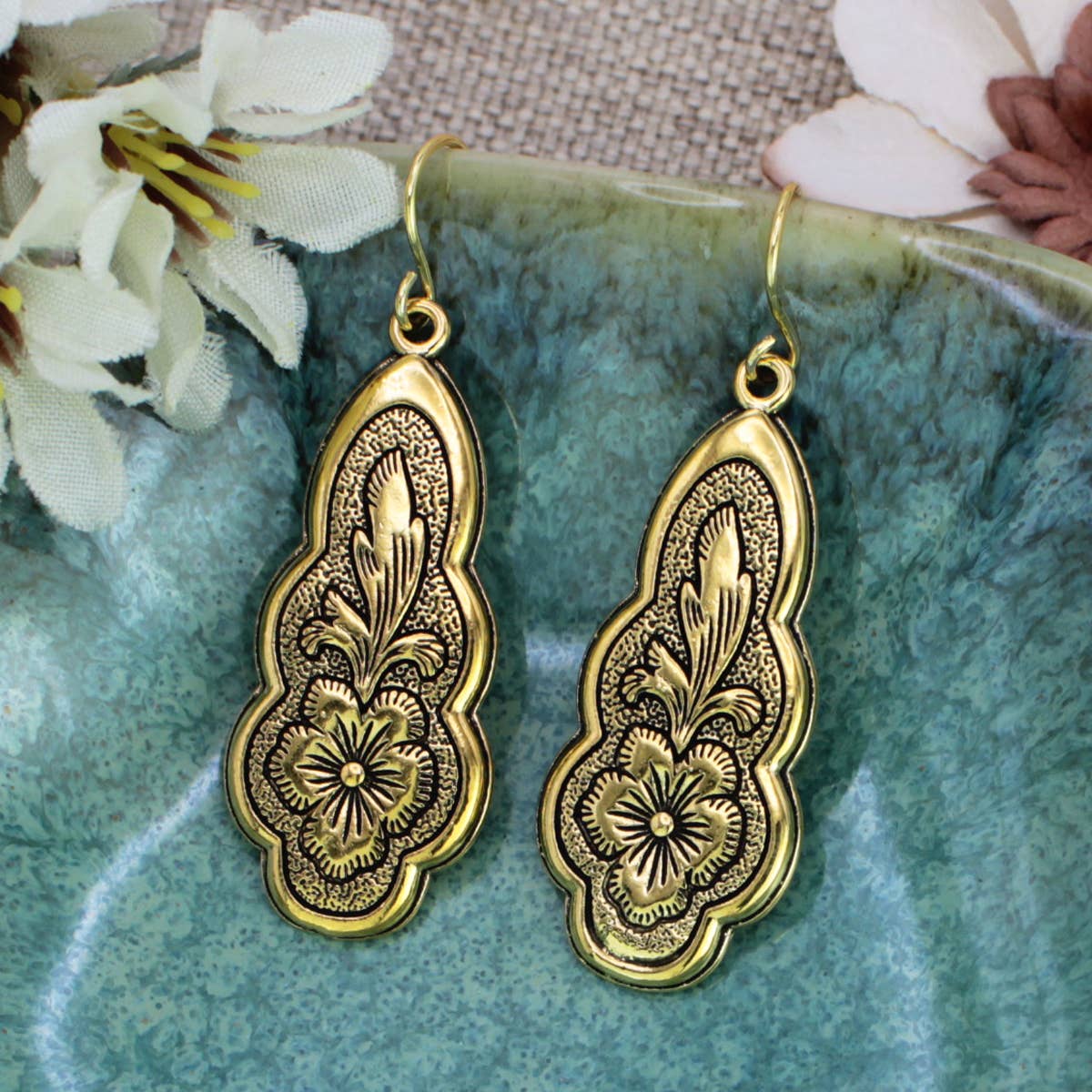 Vintage-Style Flourish Flower Gold-Color Earrings