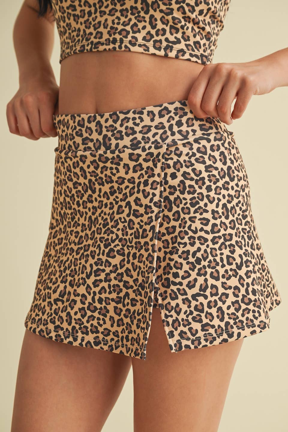 Leopard Print Side Slit A-Line Skort