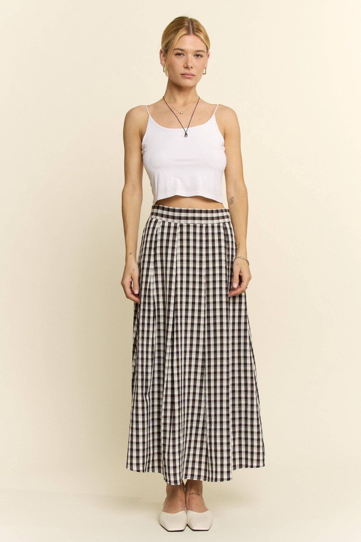 Plus Size, Gingham Midi Skirt, Red & Black Gingham
