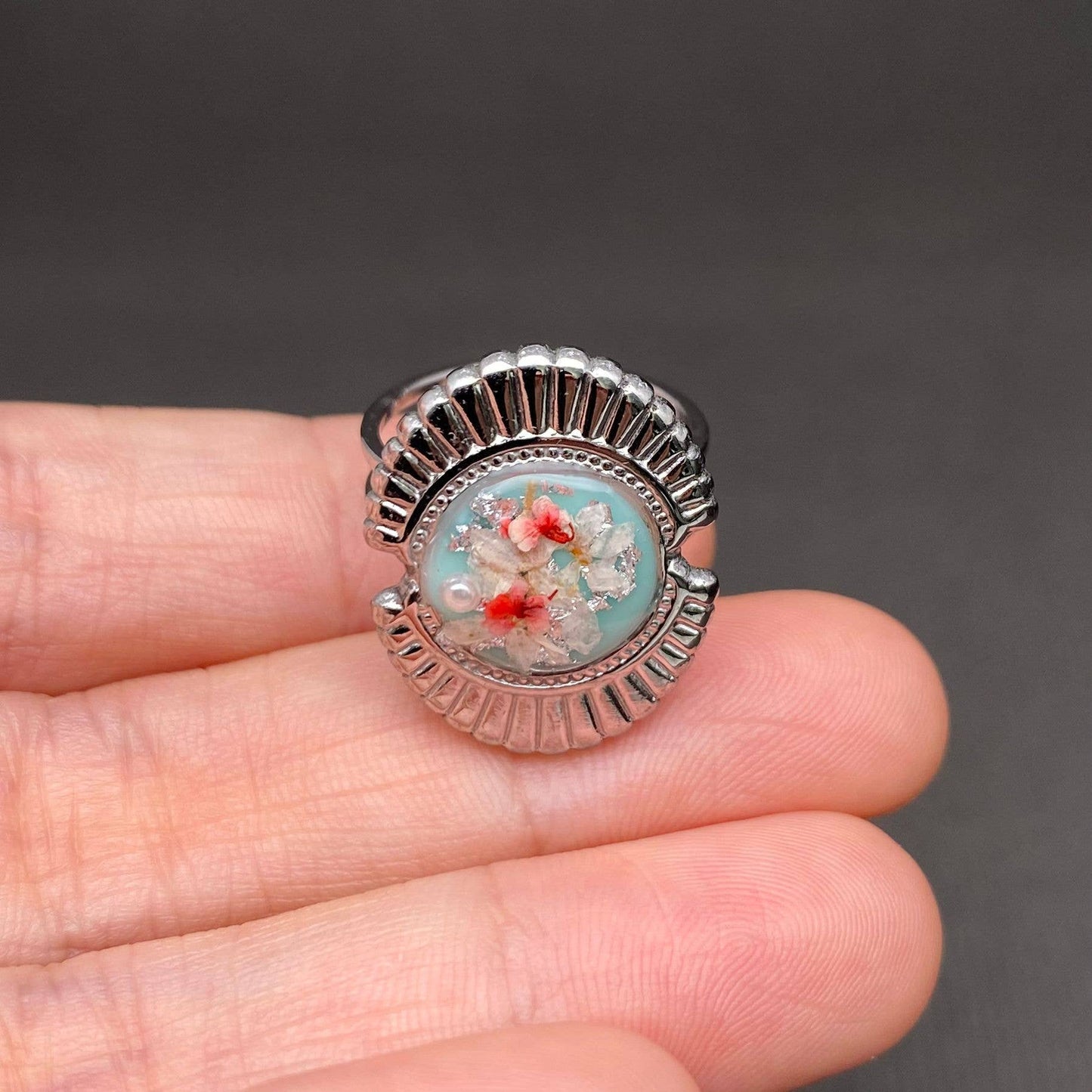 Multiple Styles Dried Flowers Stainless Steel Ring