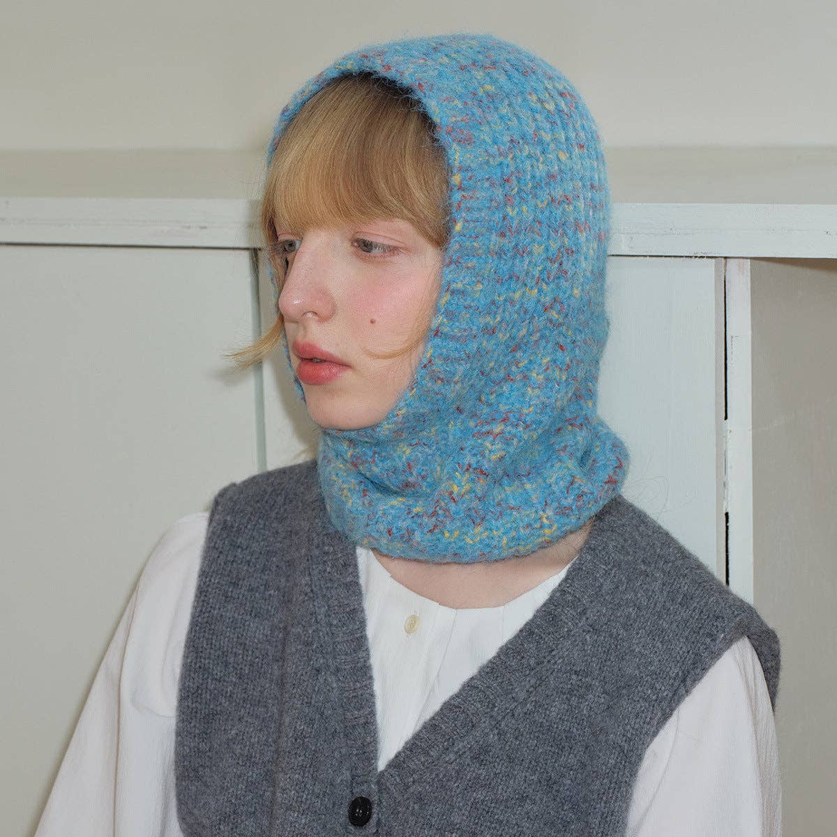 Black Handmade Wool Blend Colorful Balaclava Beanie