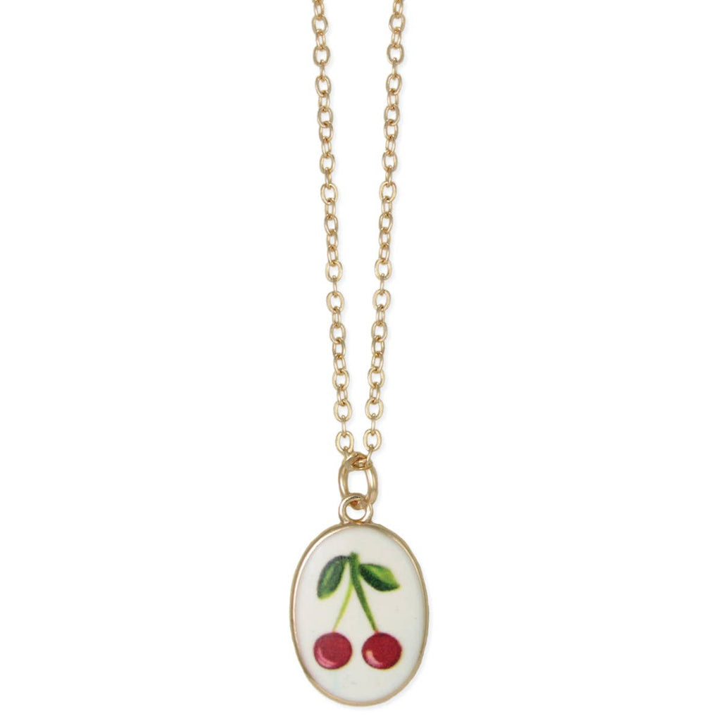 Cherry Vintage Style Enamel Cherries Gold Color Necklace
