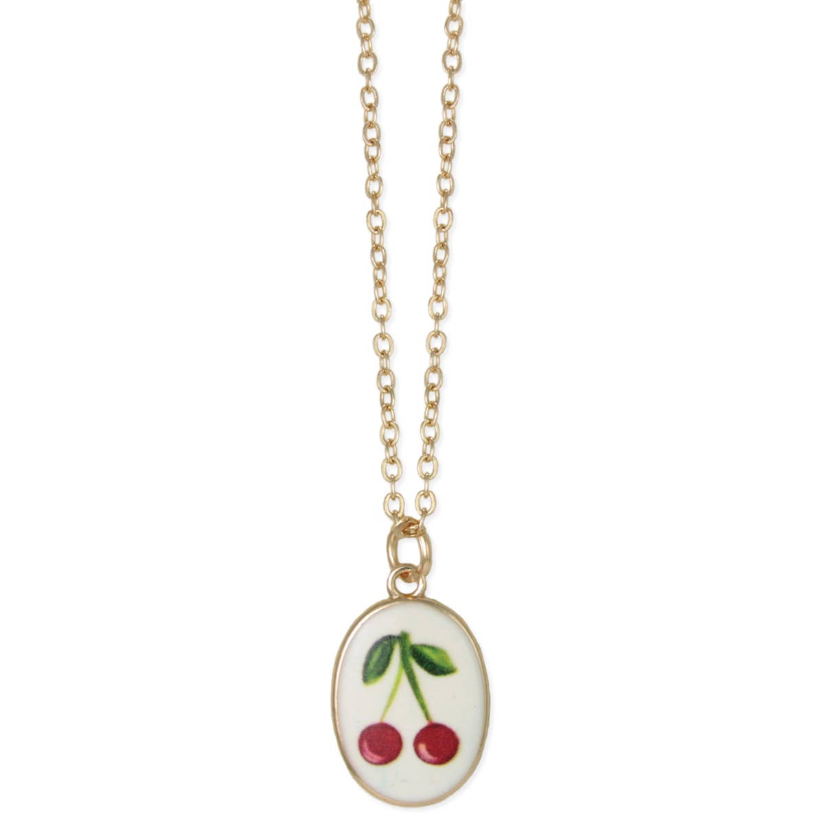 Cherry Vintage Style Enamel Cherries Gold Color Necklace