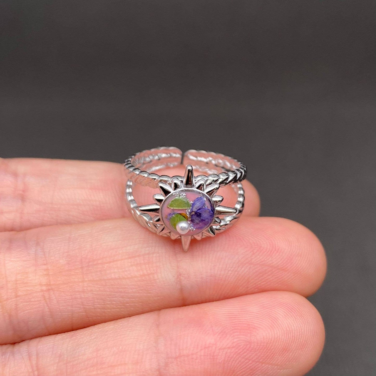 Multiple Styles Dried Flowers Stainless Steel Ring