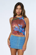 SALE • Leopard Floral Sheer Mesh Printed Halter Tank Top