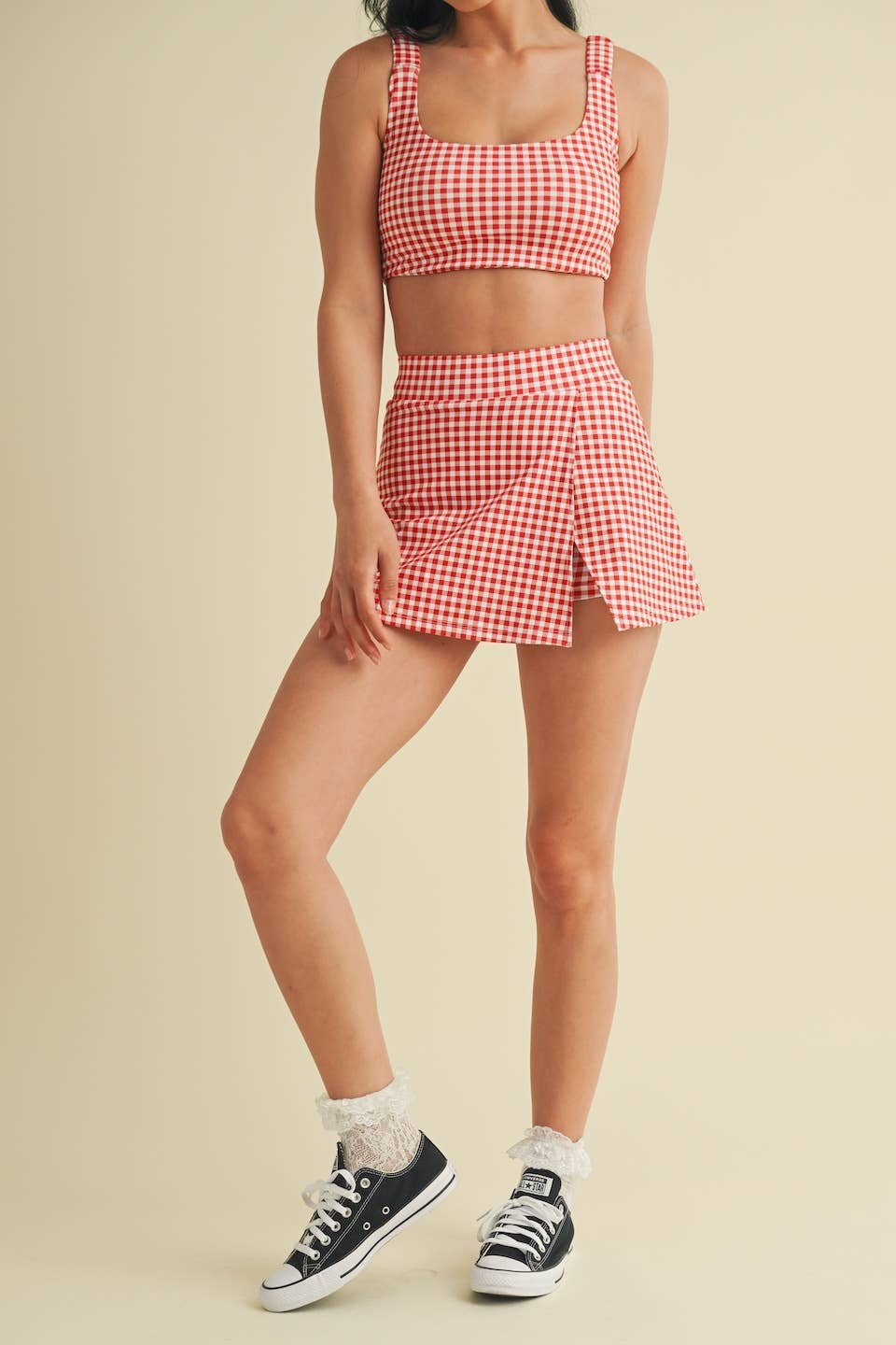 Gingham Print Ruched Bra Top