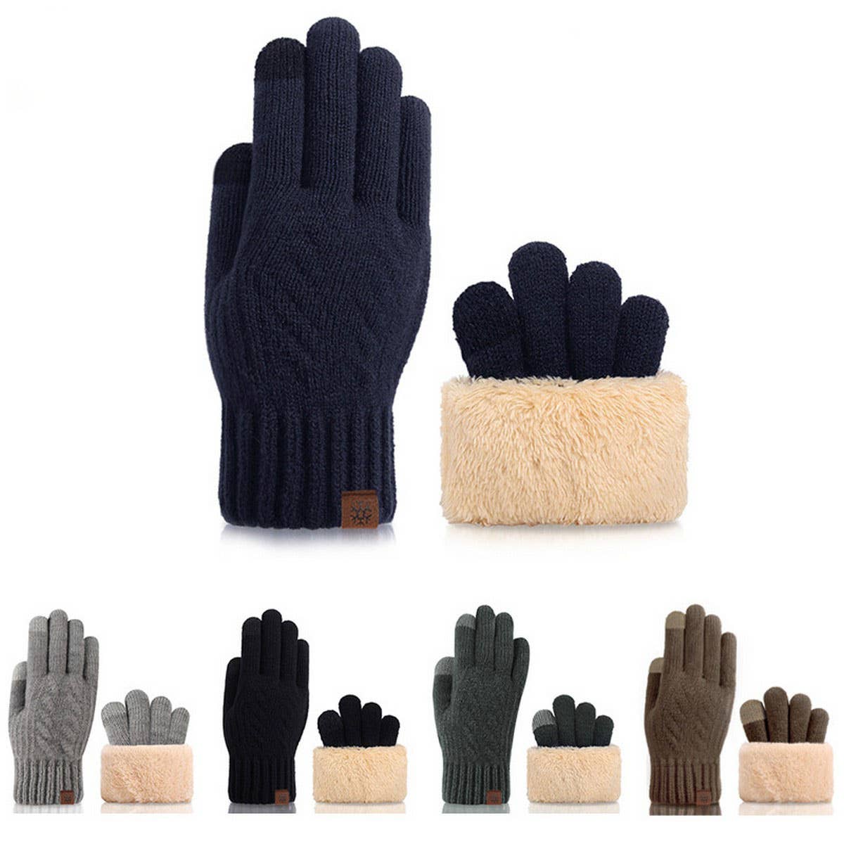 Knitted Thickened Fleece Touch Screen Gloves