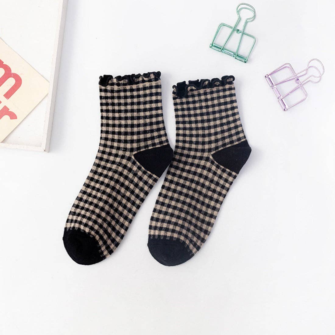 Colorful Check Pattern Lace Socks