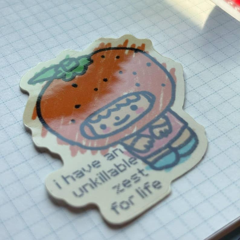 W0nkk0 • "Zest for Life" Kawaii Orange Vinyl Sticker