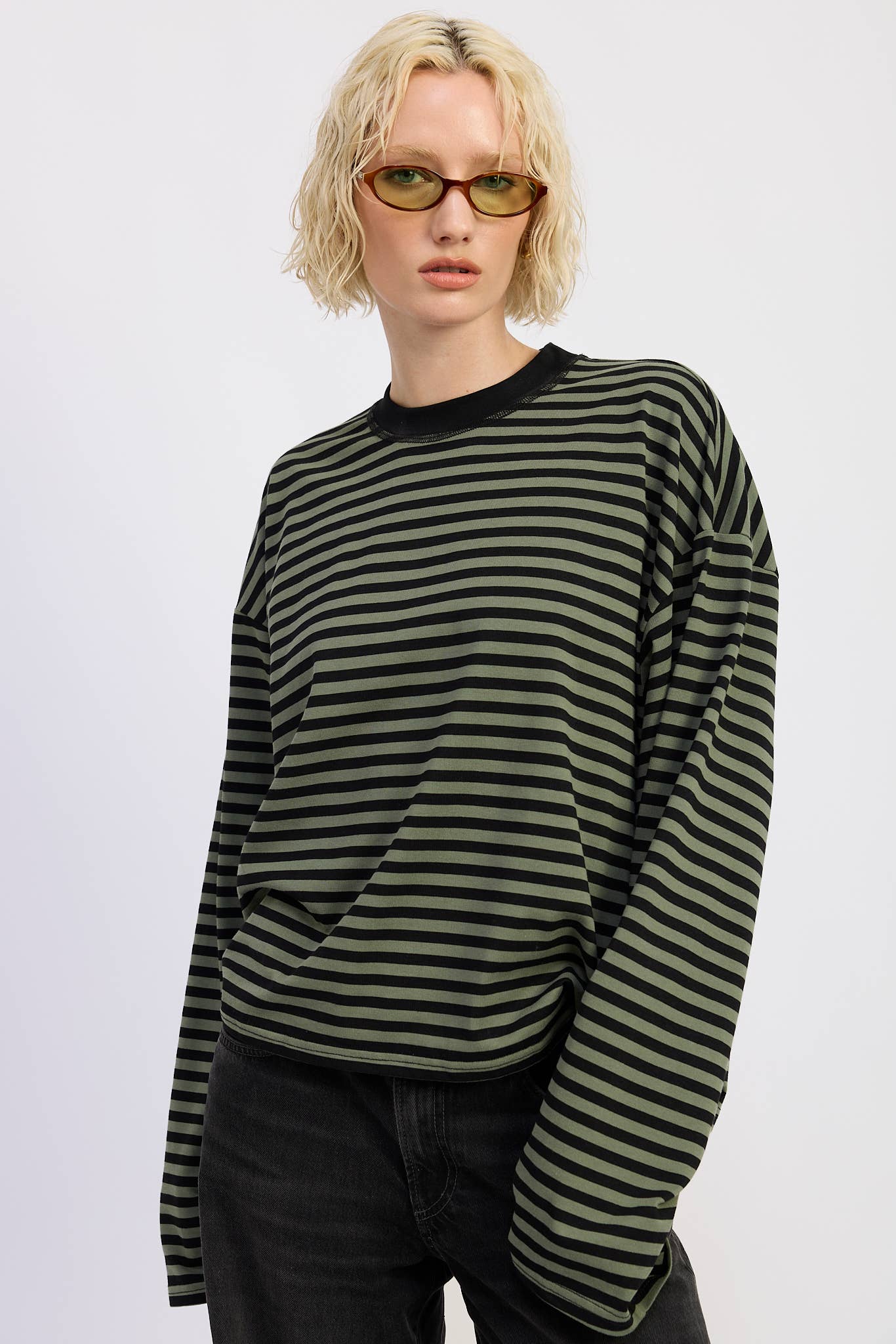 Emory Park • Oversized Stripe Taupe Long Sleeve Top