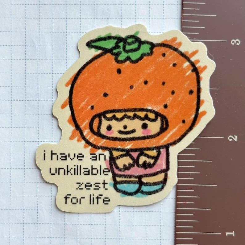 W0nkk0 • "Zest for Life" Kawaii Orange Vinyl Sticker