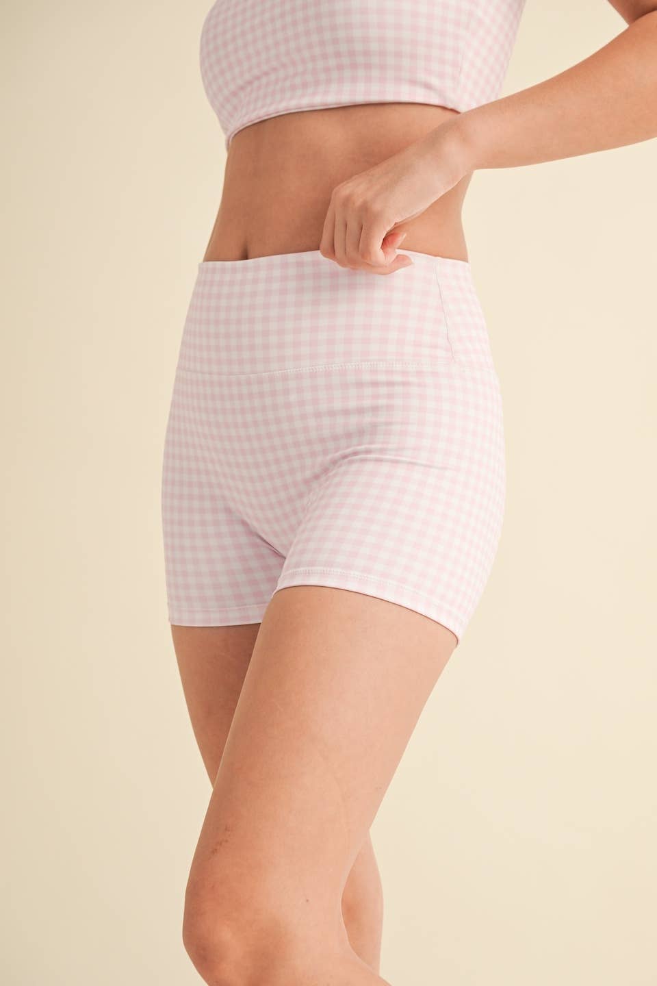 Gingham Print Mid-Rise Mini Shorts