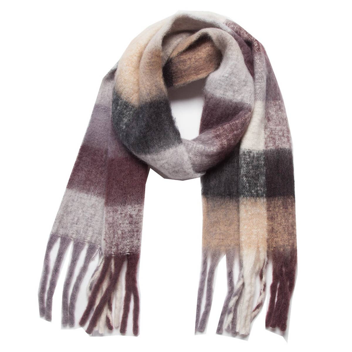 Chunky Plaid Scarf with Fringes