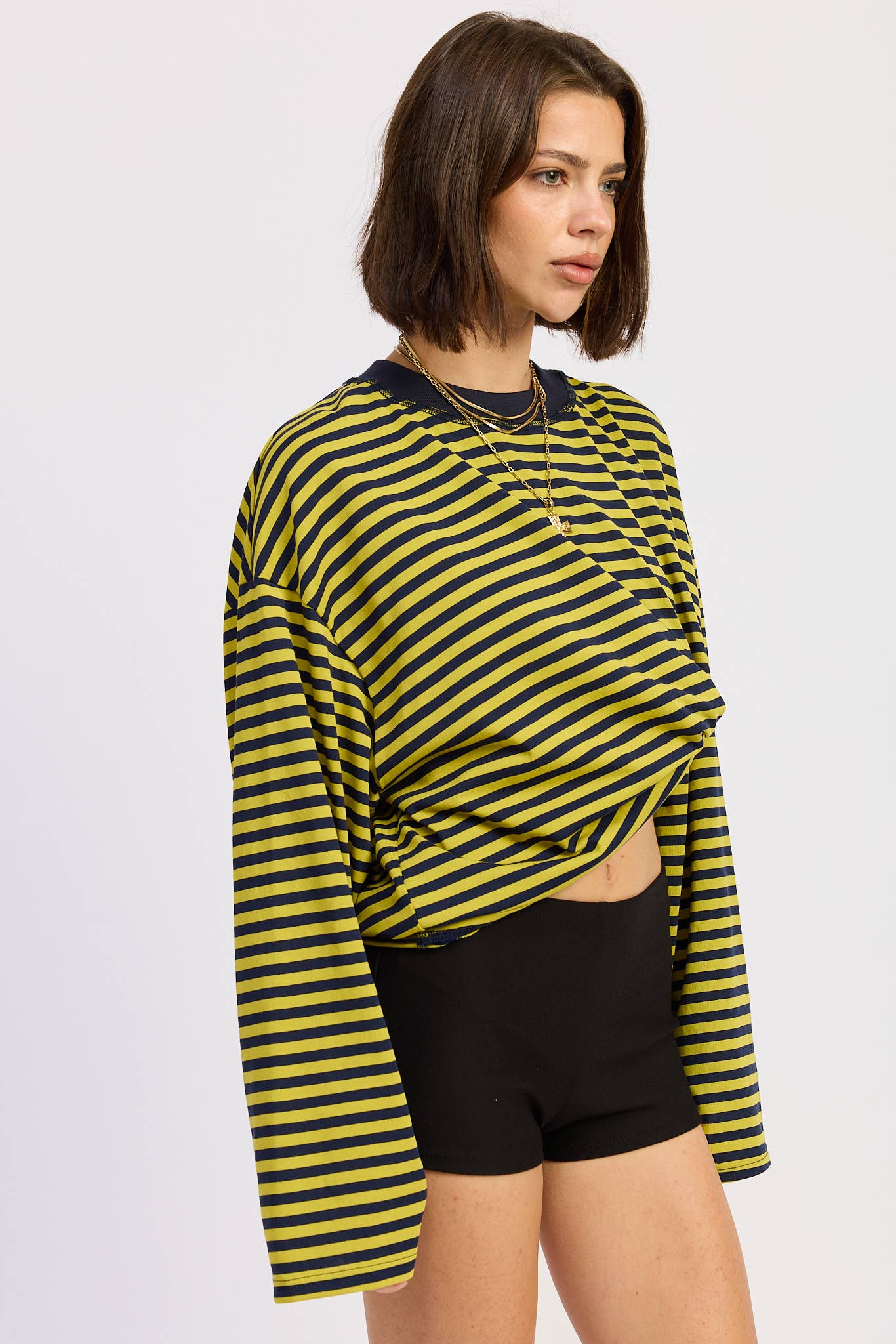 Emory Park • Oversized Stripe Taupe Long Sleeve Top