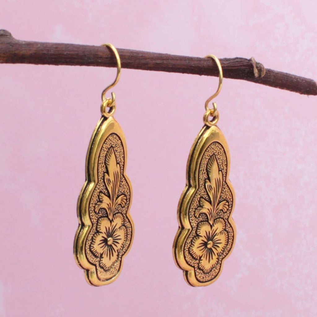 Vintage-Style Flourish Flower Gold-Color Earrings
