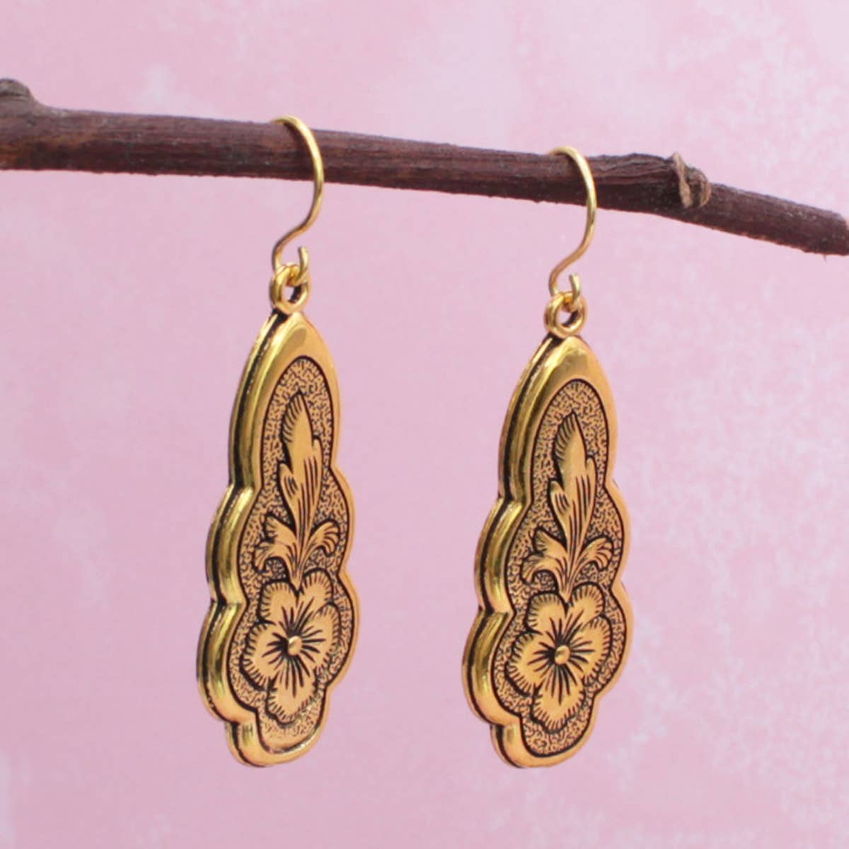 Vintage-Style Flourish Flower Gold-Color Earrings