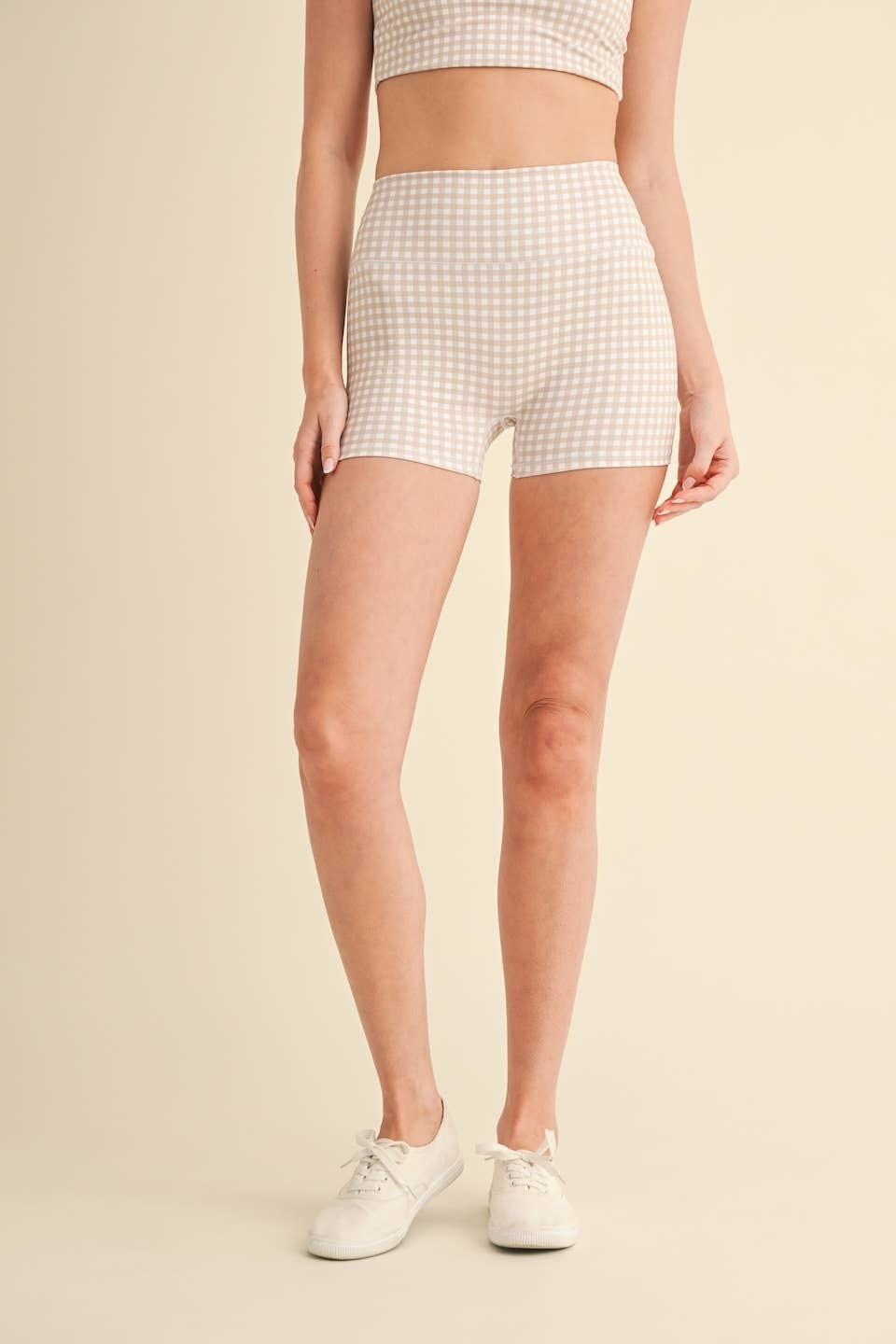 Gingham Print Mid-Rise Mini Shorts