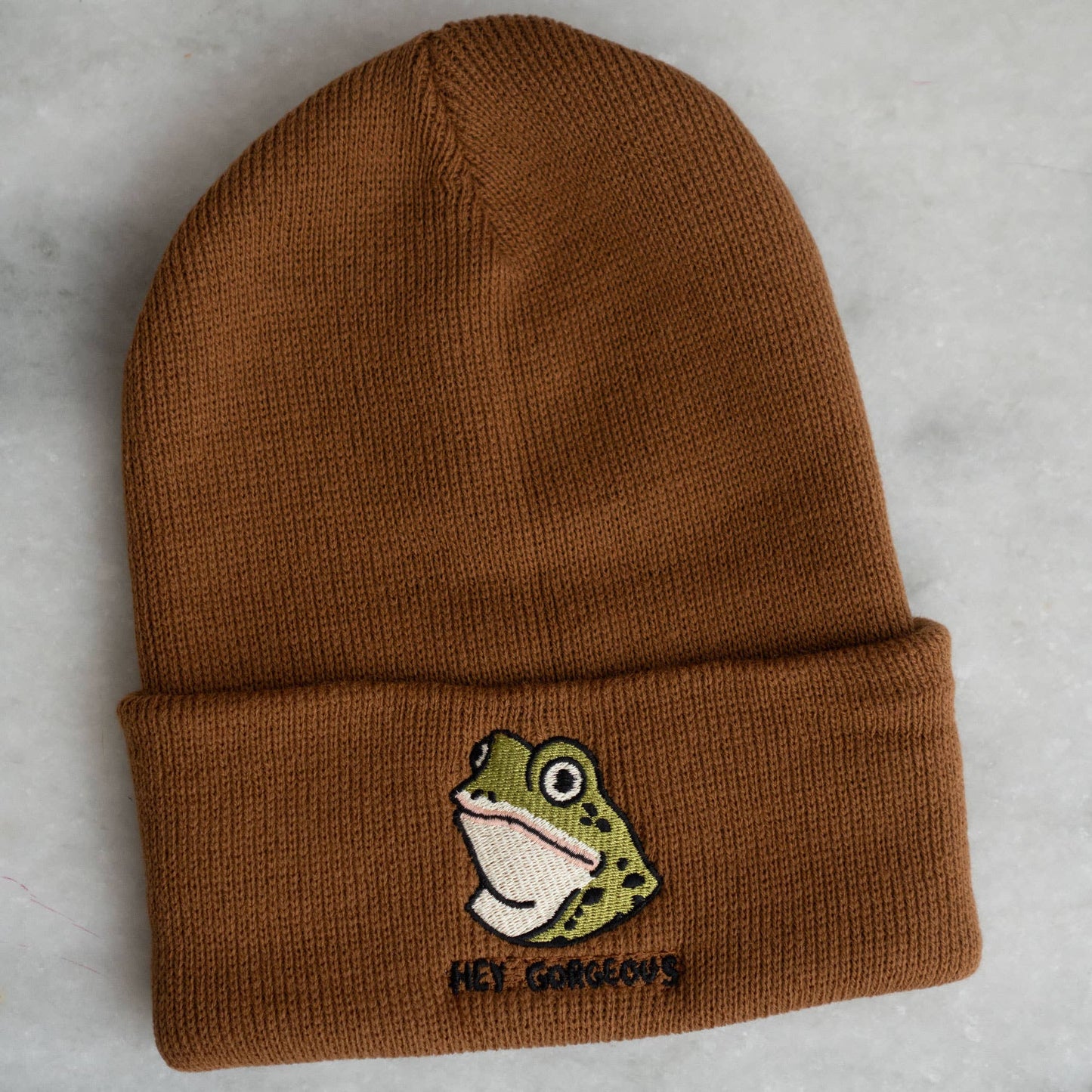 Stay Home Club • Hey Gorgeous (Frog) Beanie, Knit Toque with embroidery