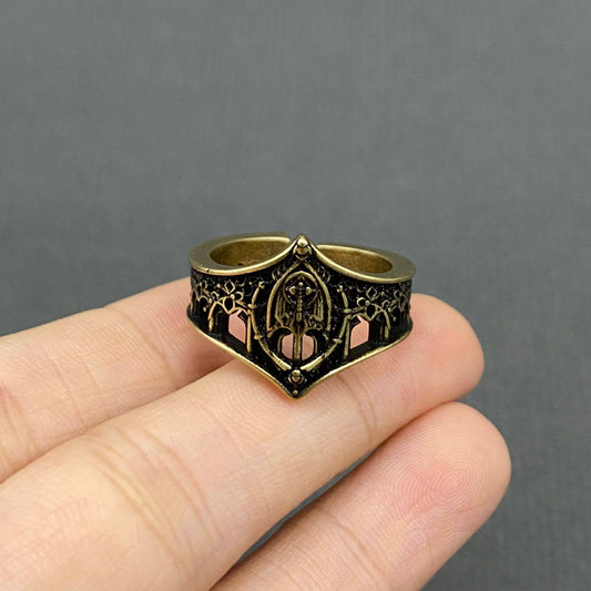 Vintage Gothic Style Castle Ring, Aged Gold Color