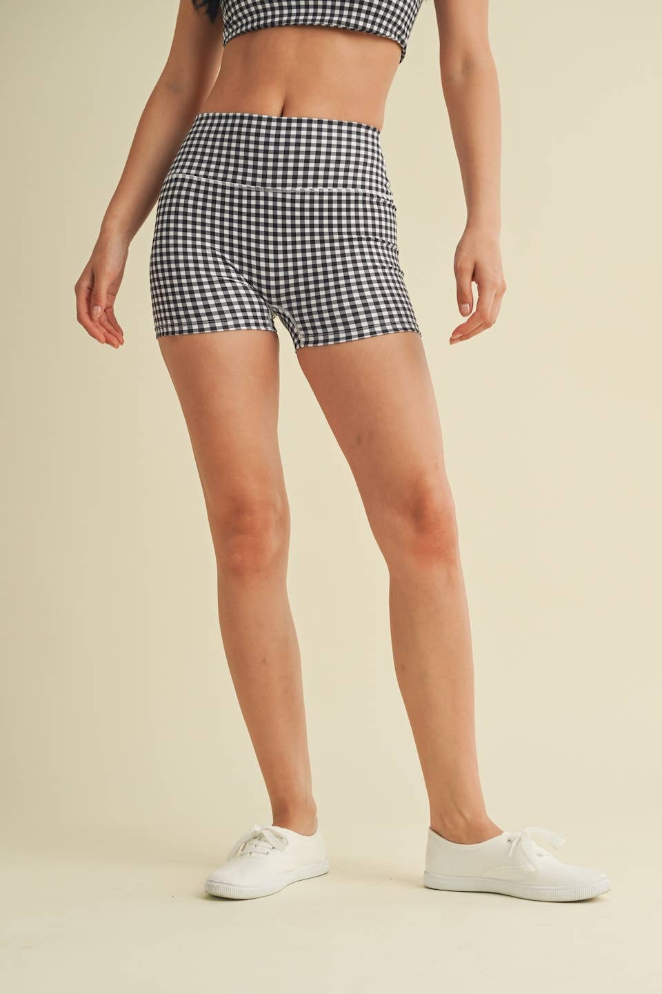 Gingham Print Mid-Rise Mini Shorts