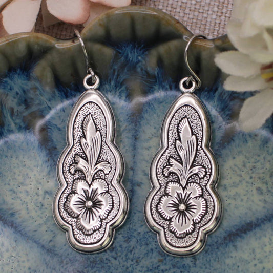 Vintage-Style Flourish Flower Silver-Color Earrings