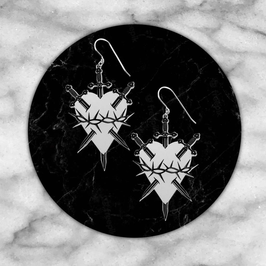 While Oden Sleeps • Sacred Heart, Silver Earrings