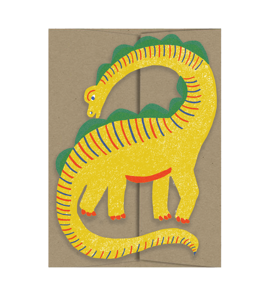 Yellow Dino Die-Cut Blank Greeting Card