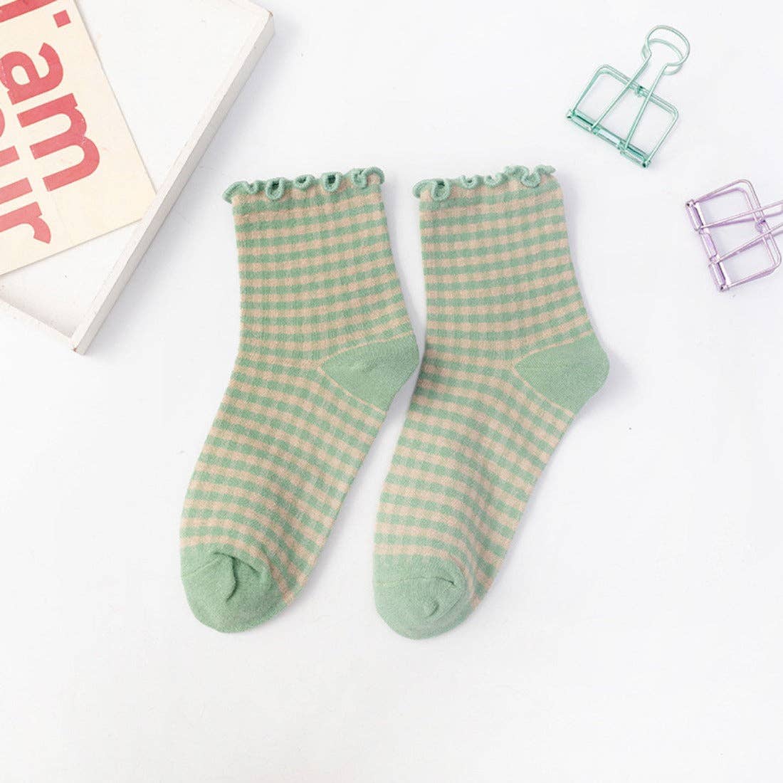 Colorful Check Pattern Lace Socks